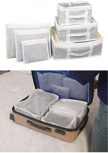 (3 Set)6'lı Valiz Düzenleyici Set - Çizgili indirimleri