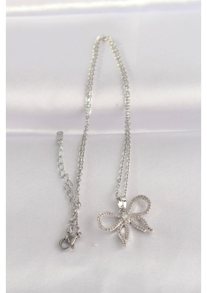 316L Çelik Zincir Gümüş Renk Zirkon Taşlı Fiyonk Kolye fiyatları