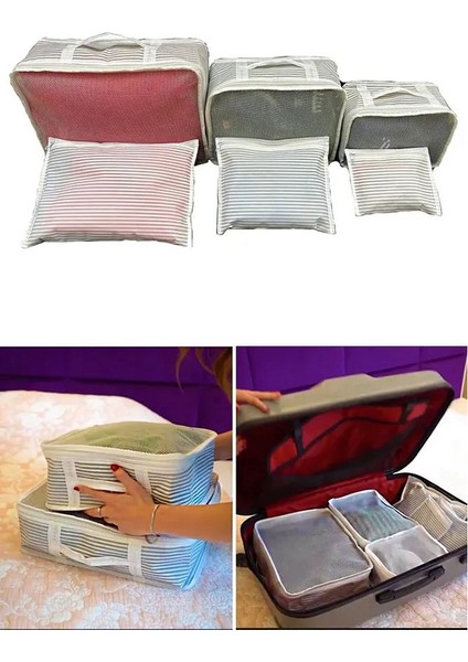 6'lı Valiz Düzenleyici Set - Çizgili modelleri