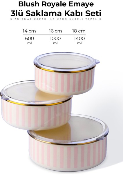 Blush Royale Emaye 3lü Saklama Kabı Seti 14 | 16 | 18 cm fiyatları