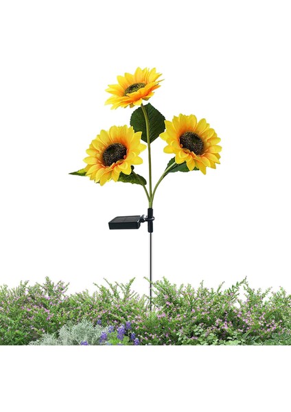 Solar Bahçe Işıkları Güneş Enerjili Ayçiçeği LED Aydınlatma 3 Yapraklı,solar Sunflower Lights(2 Adet)
