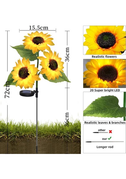 Solar Bahçe Işıkları Güneş Enerjili Ayçiçeği LED Aydınlatma 3 Yapraklı,solar Sunflower Lights(2 Adet) fiyatları
