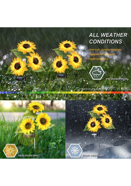 Solar Bahçe Işıkları Güneş Enerjili Ayçiçeği LED Aydınlatma 3 Yapraklı,solar Sunflower Lights(2 Adet) indirimleri