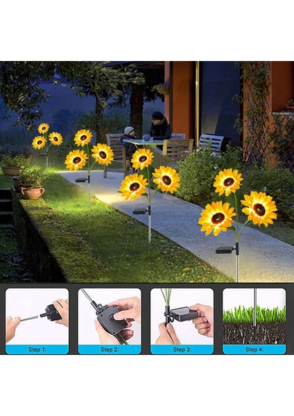 Solar Bahçe Işıkları Güneş Enerjili Ayçiçeği LED Aydınlatma 3 Yapraklı,solar Sunflower Lights(2 Adet)
