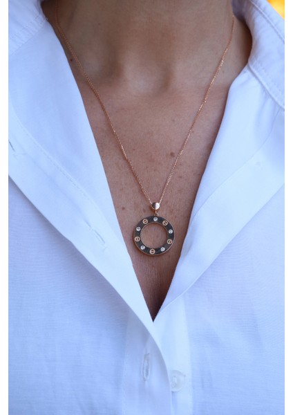 14 Ayar Altın Taşlı Çivi Model Rose Kolye