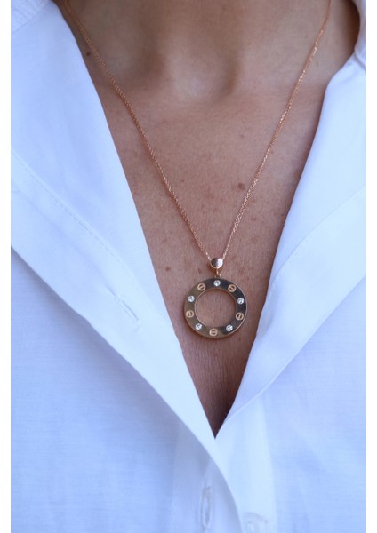 14 Ayar Altın Taşlı Çivi Model Rose Kolye fiyatları