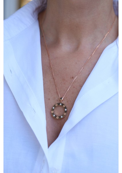 14 Ayar Altın Taşlı Çivi Model Rose Kolye modelleri