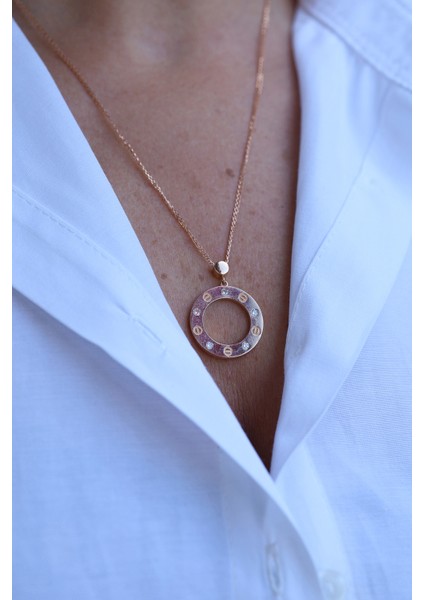 14 Ayar Altın Taşlı Çivi Model Rose Kolye fırsatları