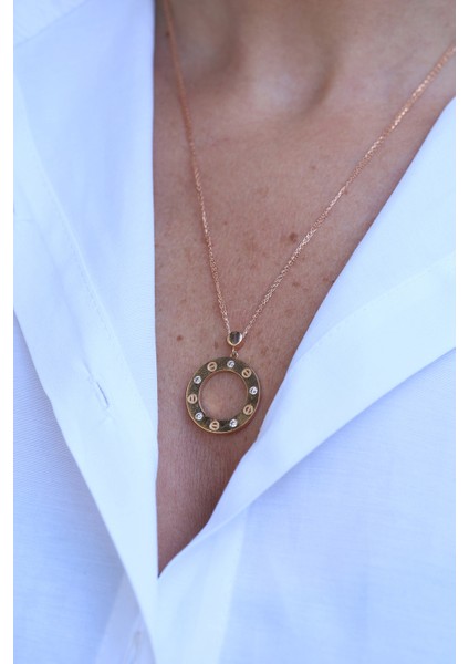 14 Ayar Altın Taşlı Çivi Model Rose Kolye indirimleri