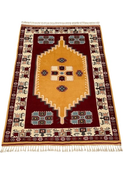 El Dokuma Sıfır Milas Halısı 142X195 Renkli Yün Kök Boya Halı