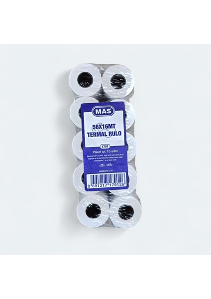 Mas 56X16 Termal Rulo Yazar Kasa Pos Kağıdı 16 Metre 100 Adet (10 Paket) modelleri