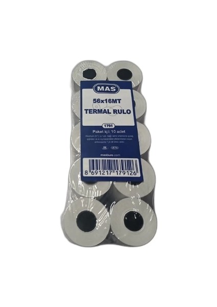 Mas 56X16M Termal Rulo Yazar Kasa Pos Kağıdı 16 Metre / 10 Adet (1 Paket) fiyatları