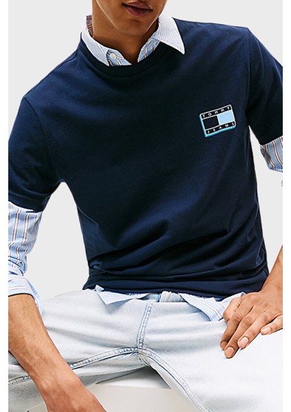 % 100 Pamuk Slim Fit Bisiklet Yaka Logolu T Shirt Erkek T Shirt DM0DM21577 C1G fırsatları