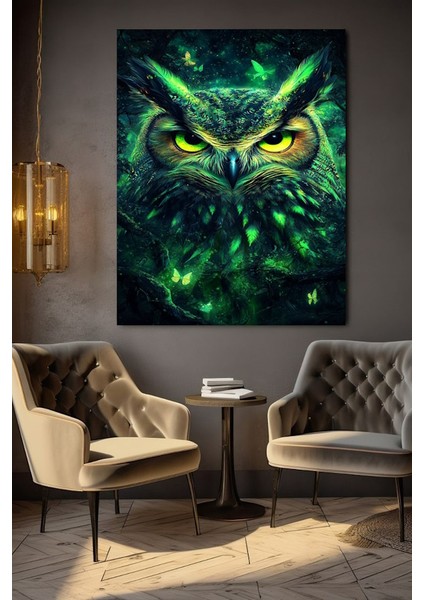 Sanatsa Lyeşil Baykuş Kanvas Tablo Ev Duvar Salon Ofis Dükkan Hediyelik Dekarasyon Süsü