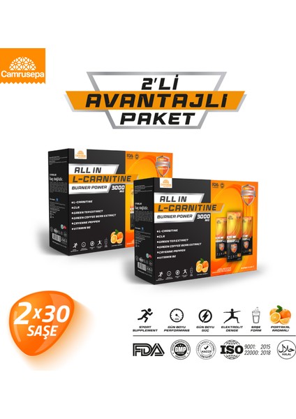 All In L-Carnitine Burner Power 3000 Mg (2X30 Saşe) 2'li Avantajlı Paket