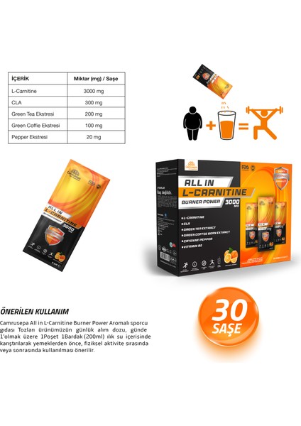 All In L-Carnitine Burner Power 3000 Mg (2X30 Saşe) 2'li Avantajlı Paket