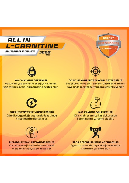 All In L-Carnitine Burner Power 3000 Mg (2X30 Saşe) 2'li Avantajlı Paket