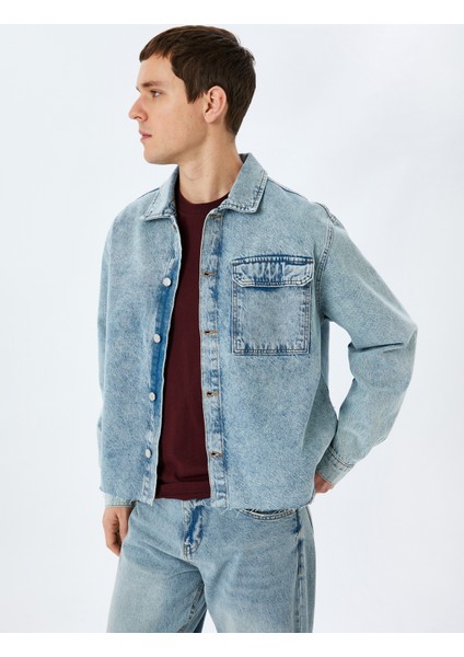 Yeni Sezon Pamuklu Uzun Kollu Kapaklı Cep Detaylı Oversize Denim Ceket