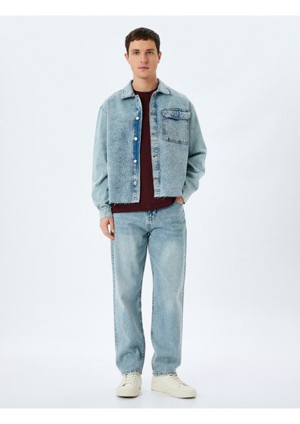 Yeni Sezon Pamuklu Uzun Kollu Kapaklı Cep Detaylı Oversize Denim Ceket fiyatları