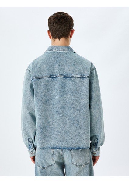 Yeni Sezon Pamuklu Uzun Kollu Kapaklı Cep Detaylı Oversize Denim Ceket fırsatları
