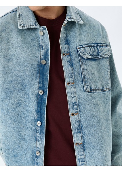 Yeni Sezon Pamuklu Uzun Kollu Kapaklı Cep Detaylı Oversize Denim Ceket indirimleri
