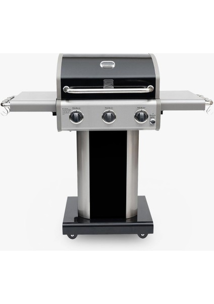 Gazlı Barbekü 3 Ocaklı Siyah - Metal