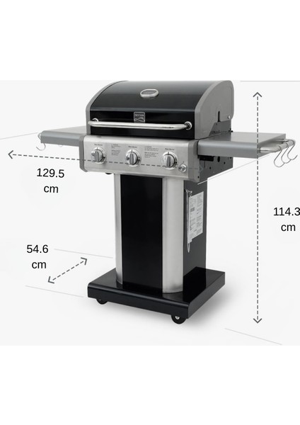 Gazlı Barbekü 3 Ocaklı Siyah - Metal fiyatları