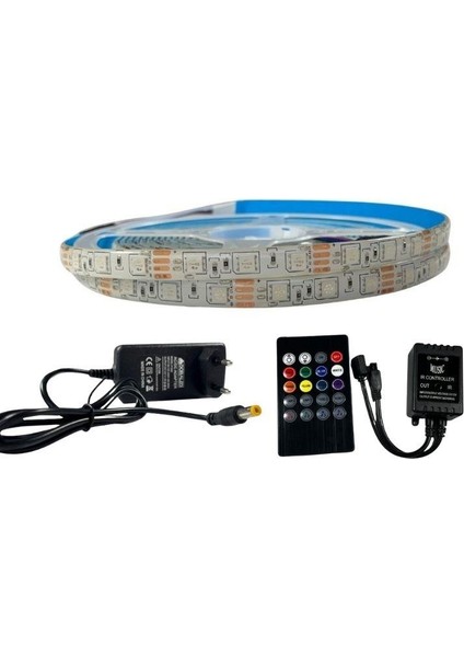 Müzik Modlu Ir Kumandalı Rgb Şerit LED Set 5050 Ledli 3çipli 5metre Silikonlu