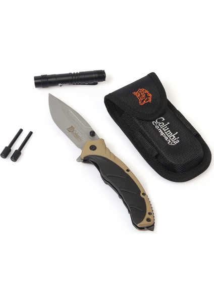 Columbia Company FST-3070-A Paracord El Feneri Magnezyum Çubuğu Kılıflı Kamp Seti Kahverenk