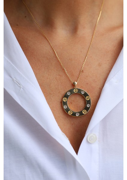 14 Ayar Altın Taşlı Çivi Model Kolye