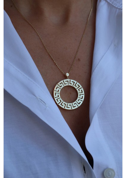 14 Ayar Altın Greek Desen Içi Boş Halka Şekilli Kolye fiyatları