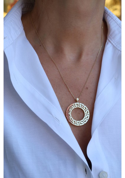 14 Ayar Altın Greek Desen Içi Boş Halka Şekilli Kolye fırsatları