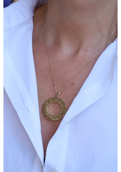 14 Ayar Altın Greek Desen Içi Boş Halka Şekilli Kolye indirimleri