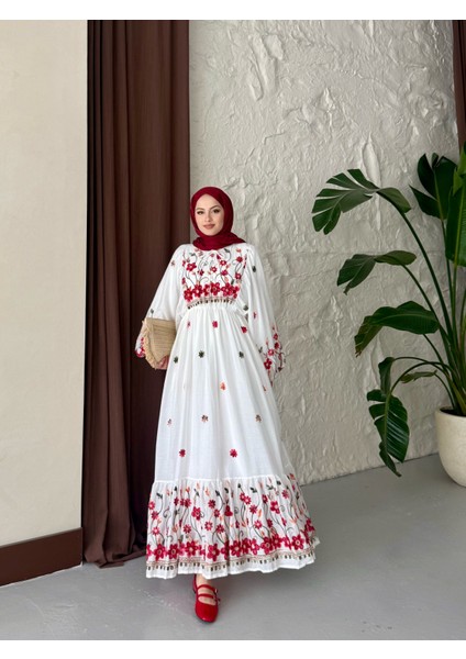 Pamuklu Kumaş Nakış İşlemeli İçi Astarlı Tesettür Elbise modelleri