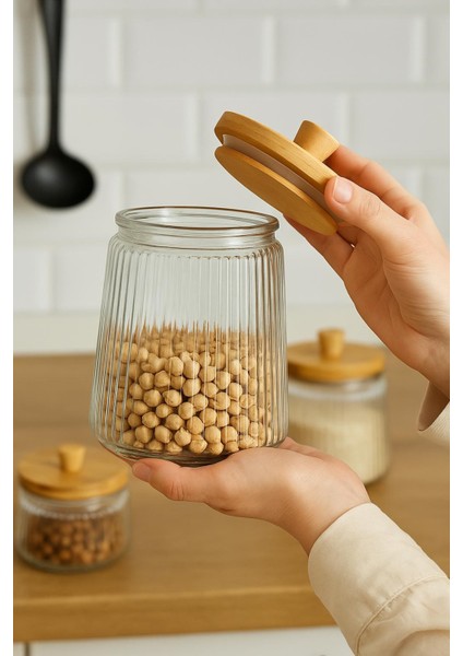 3'lü Bambu Kapaklı Yivli Kavanoz Seti 1300 ml fiyatları