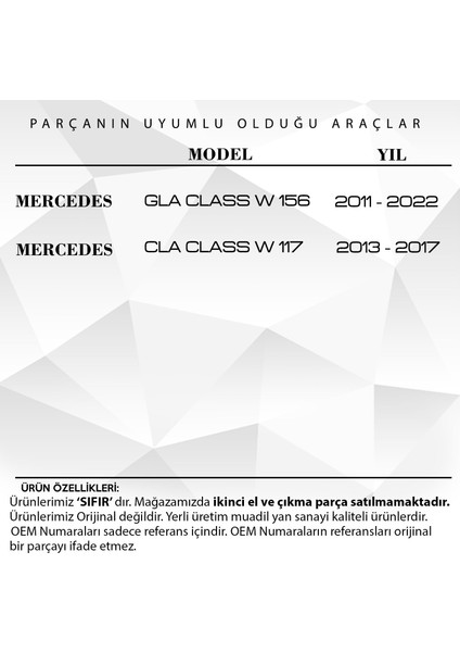 Mercedes CLA Class W117 için Dişlili Panoramik Tavan Sunroof Tamir Seti fiyatları