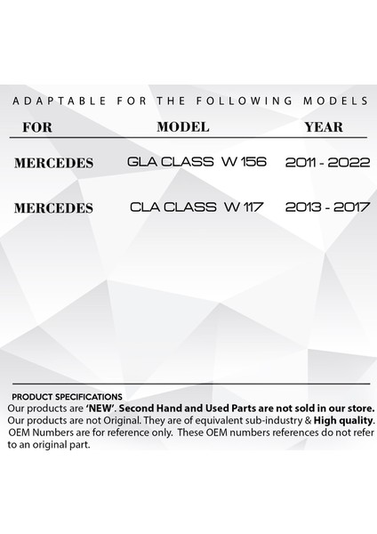 Mercedes CLA Class W117 için Dişlili Panoramik Tavan Sunroof Tamir Seti
