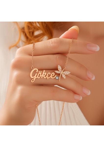 Nazar Mineli Yusufçuk Isimli Rose Gümüş Kolye