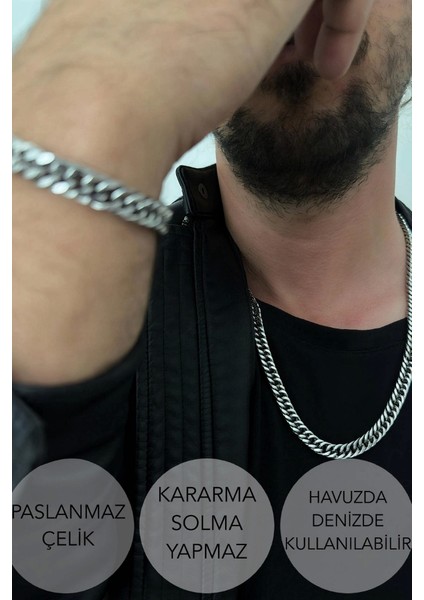 Küba Zincir Kalın Model Çelik Zincir Kolye | Karma Serisi