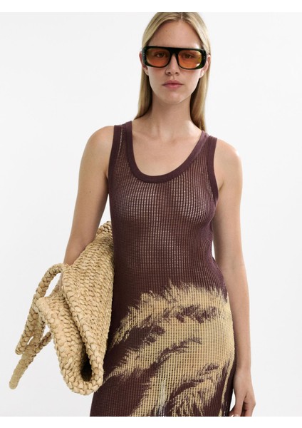 Palmiye Desenli Örme Elbise