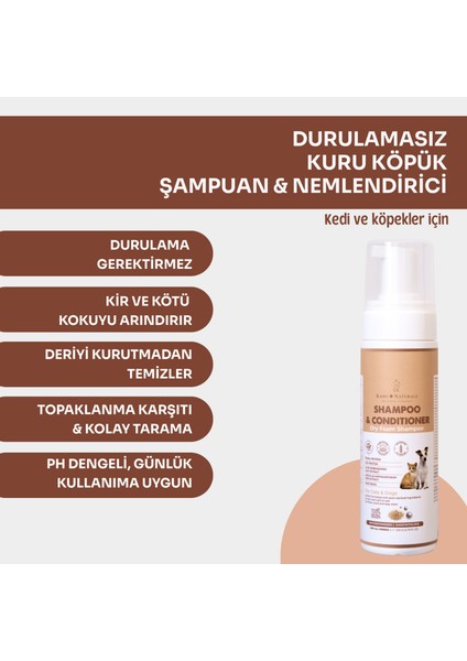 Kuru Köpük Şampuan ve Nemlendirici, Durulamasız, Kolay Tarama, Organik Içerikli, 200 ml