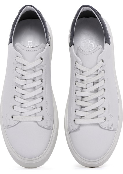 Erkek Beyaz Bağcıklı Kalın Tabanlı Deri Sneaker 25WFD640418
