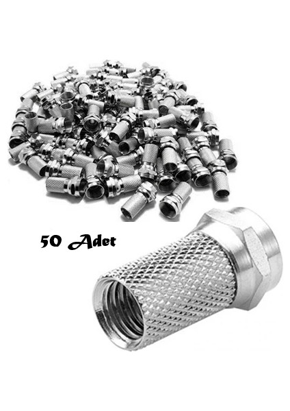 50 Adet F Konnektör Rg6/u4 Uydu Anten Kablosu Jackı Standart 18 mm (Gümüş