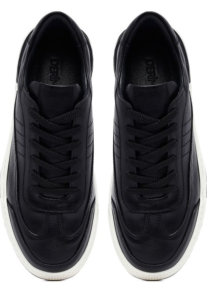 Erkek Siyah Bağcıklı Deri Sneaker 25SFD688418