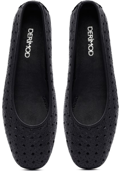 Kadın Siyah Desenli Deri Babet 25SFD291318