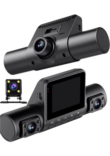 1080P Dash Cam Full Hd Araç Içi Kamera Ön Arka ve Iç Kayıt 4 Kamera Gece Görüşlü G Sensör Geniş Açı