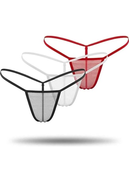 Transparan Büyük Beden Seçenekli Kadın Iç Giyim 3'lü Tanga String