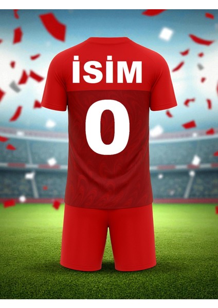 Özel Tasarım Isme Özel Yazdırmalı Türkiye Kırmızı Çocuk Milli Takım Forma Tişört ve Short Takımı