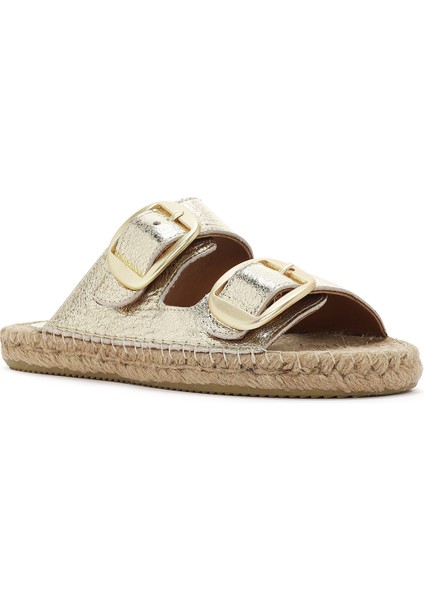Kadın Altın Deri Metalik Espadril Terlik 25SFD205032