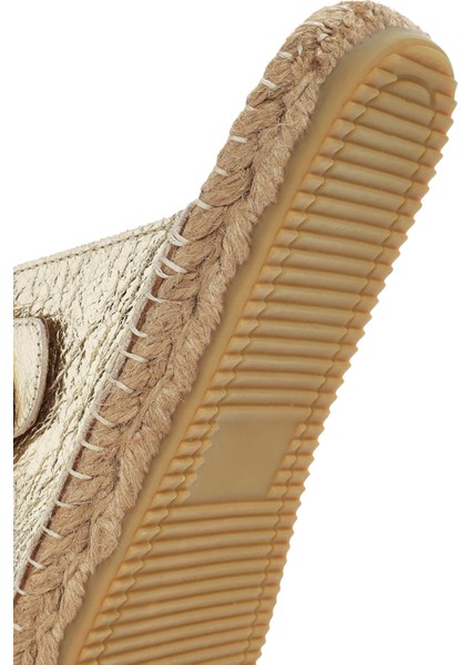 Kadın Altın Deri Metalik Espadril Terlik 25SFD205032
